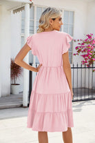 Ruched Notched Cap Sleeve Dress Trendsi