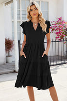 Ruched Notched Cap Sleeve Dress Trendsi