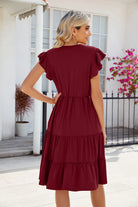 Ruched Notched Cap Sleeve Dress Trendsi