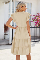 Ruched Notched Cap Sleeve Dress Trendsi