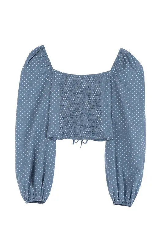 Ruched polka dot crop top with puff sleeves Lilou