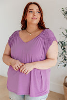 Ruched Cap Sleeve Top in Lavender Ave Shops