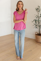 Ruched Cap Sleeve Top in Magenta Ave Shops