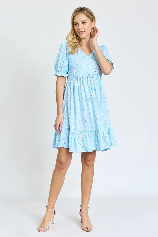 Ruffle Floral V-Neck Midi Dress EG fashion