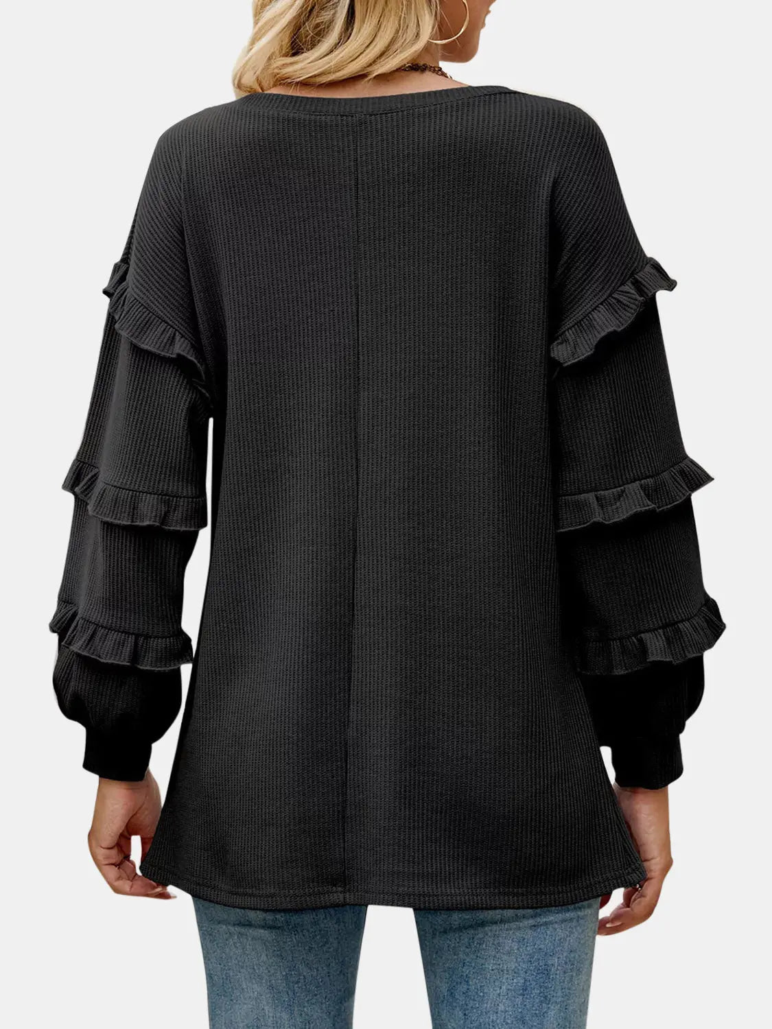 Ruffled V-Neck Long Sleeve T-Shirt Trendsi