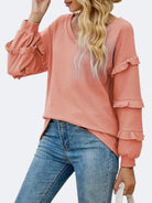 Ruffled V-Neck Long Sleeve T-Shirt Trendsi