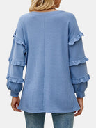 Ruffled V-Neck Long Sleeve T-Shirt Trendsi