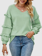 Ruffled V-Neck Long Sleeve T-Shirt Trendsi