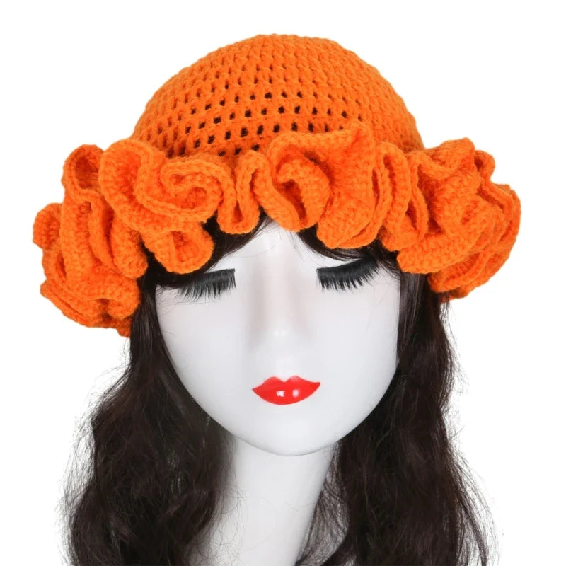 Ruffled Handmade Knit Bucket Hat