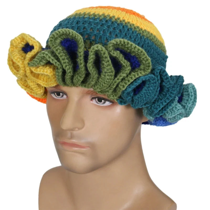 Ruffled Handmade Knit Bucket Hat