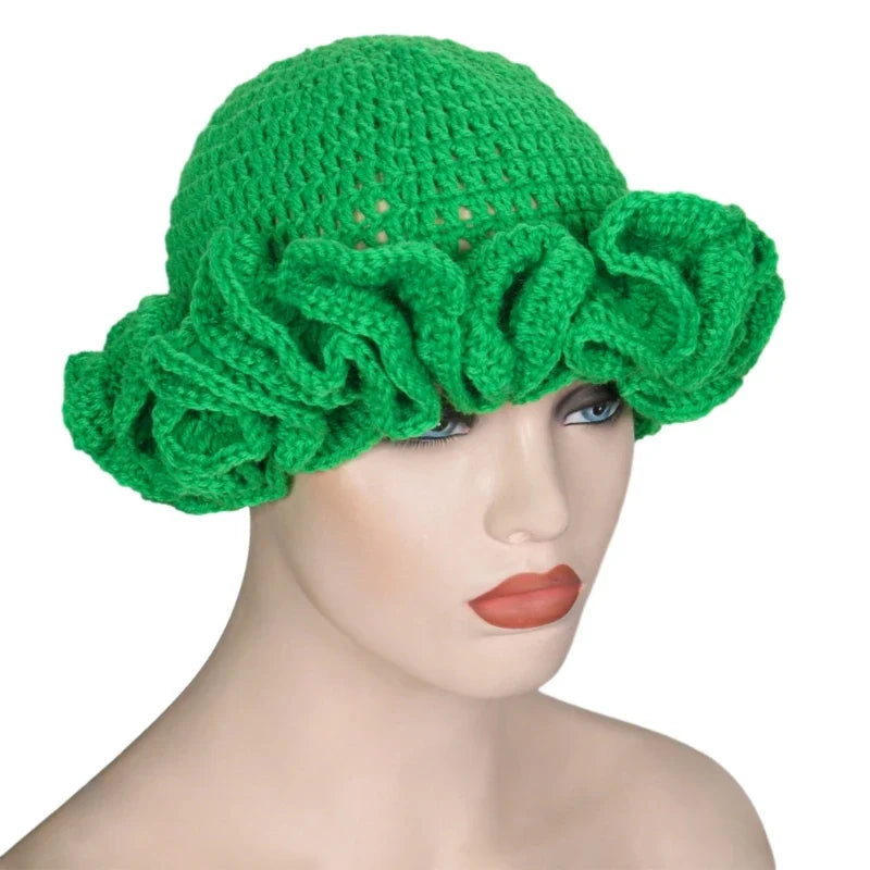 Ruffled Handmade Knit Bucket Hat