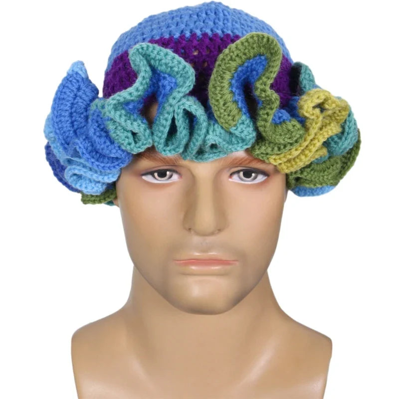 Ruffled Handmade Knit Bucket Hat