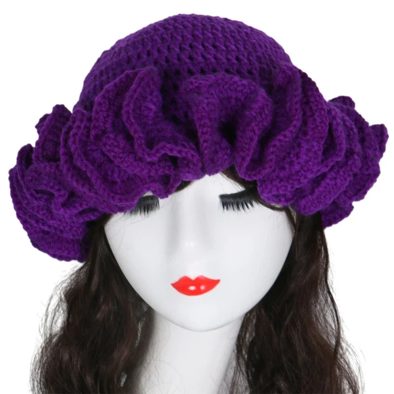 Ruffled Handmade Knit Bucket Hat