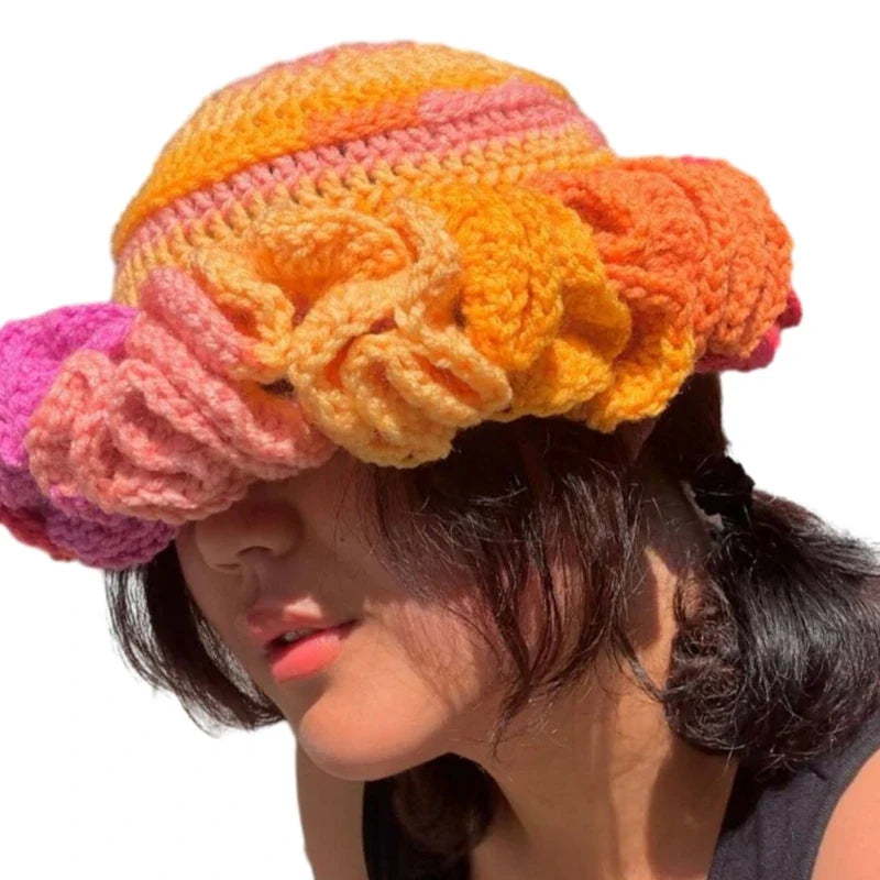 Ruffled Handmade Knit Bucket Hat