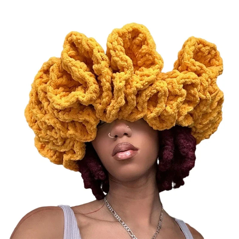 Ruffled Handmade Knit Bucket Hat