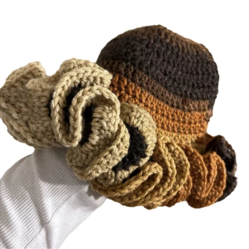 Ruffled Handmade Knit Bucket Hat