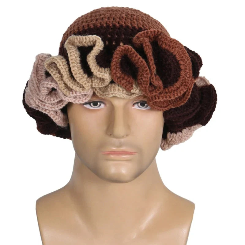 Ruffled Handmade Knit Bucket Hat