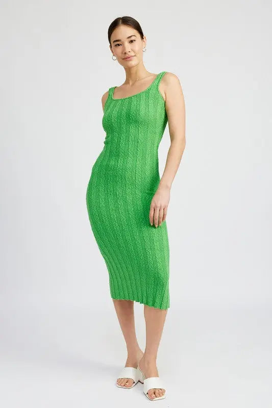 SCOOP NECK RIBBED MIDI DRESS Emory Park