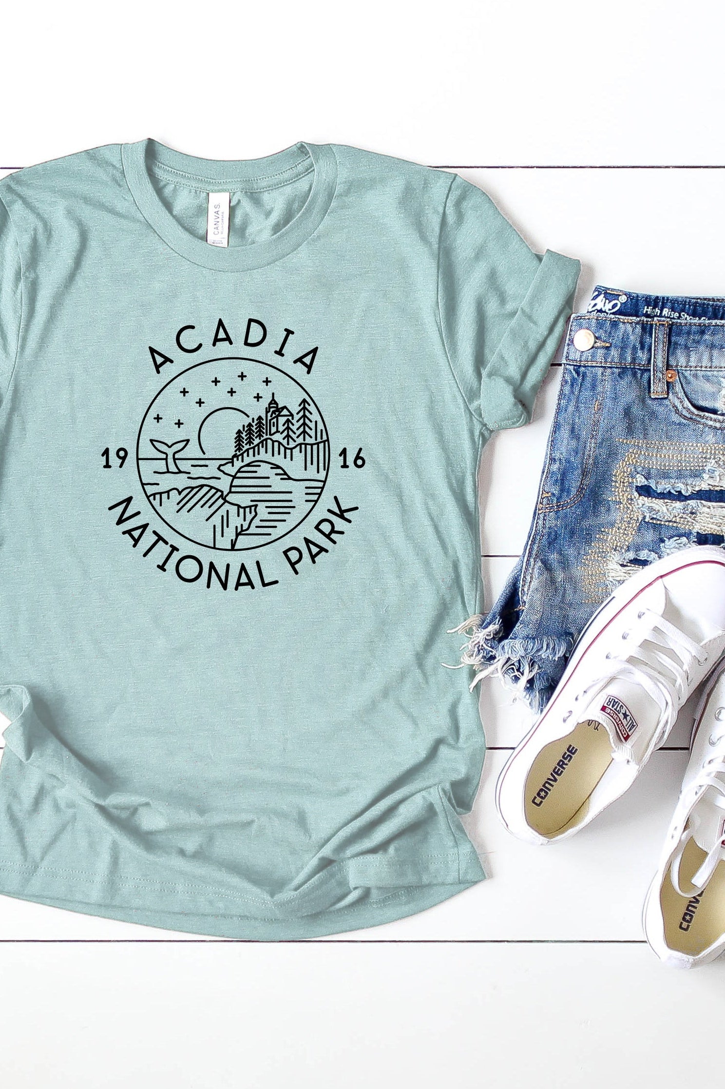 Arches National Park | Short Sleeve Crew Neck Olive and Ivory Retail