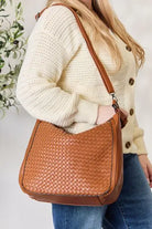 SHOMICO Weaved Vegan Leather Handbag Trendsi