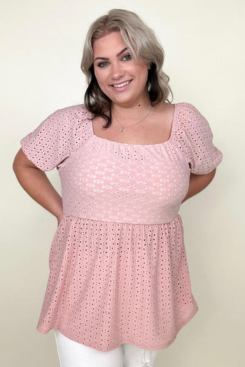 Haptics Babydoll Puff Short Sleeve Eyelet Top Kiwidrop