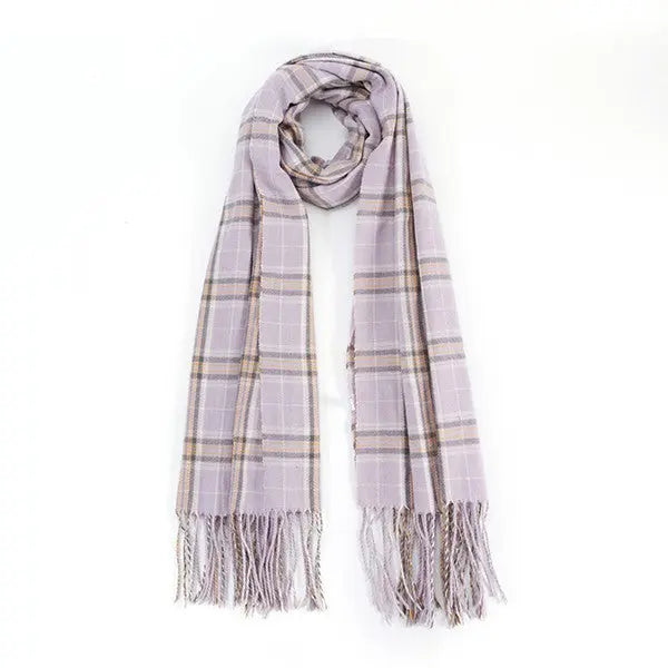 STRIPED PLAID FRINGED SCARF Bella Chic