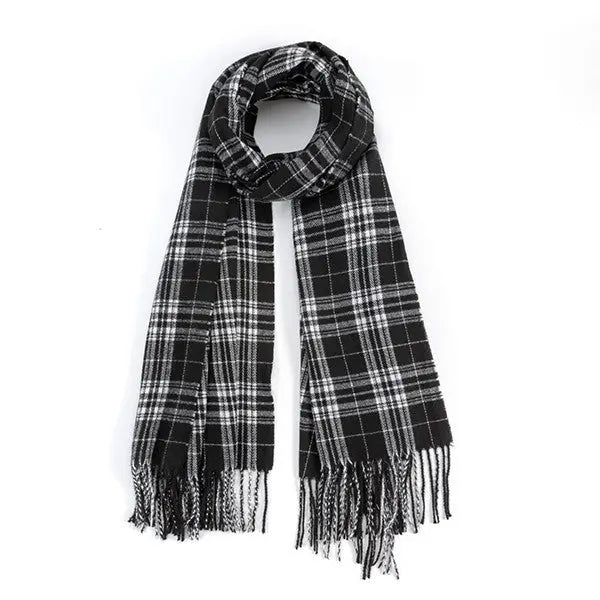 STRIPED PLAID FRINGED SCARF Bella Chic