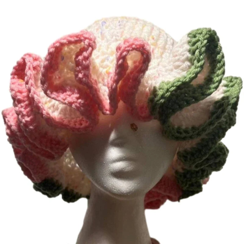 Ruffled Handmade Knit Bucket Hat