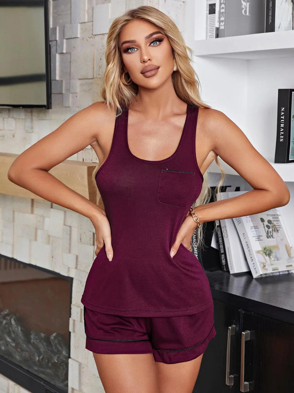 Scoop Neck Wide Strap Tank and Shorts Lounge Set Trendsi