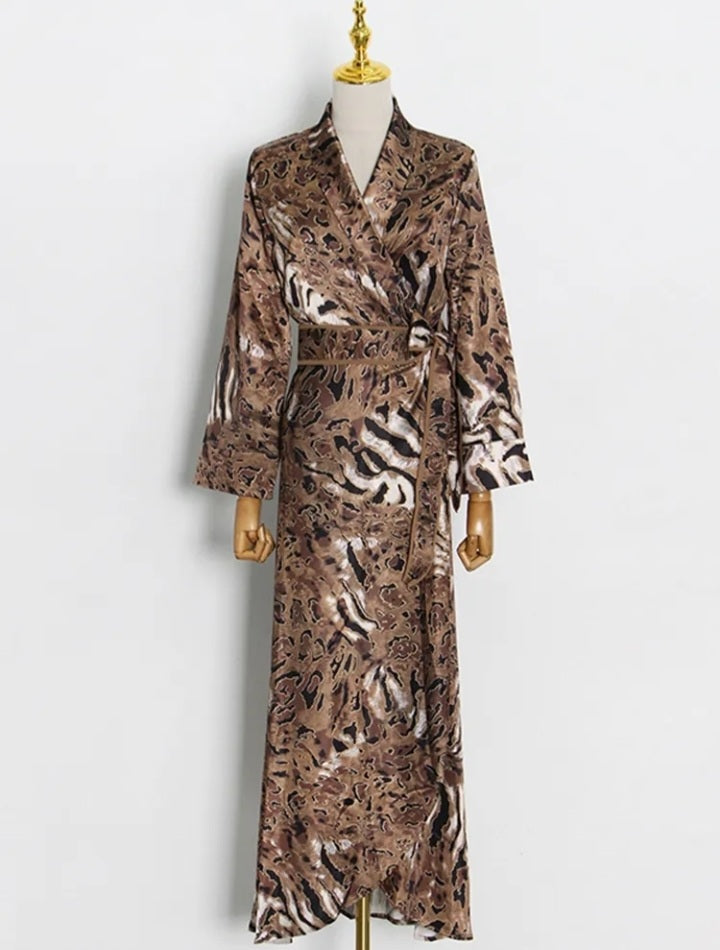 Special Design Leopard Print Mid-calf Dress Fashionella