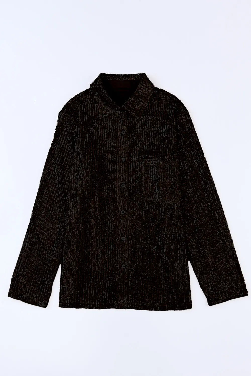 Sequin Button Up Long Sleeve Shirt Trendsi