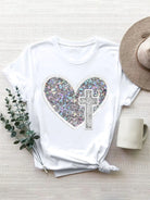 Sequin Heart Round Neck Short Sleeve T-Shirt Trendsi