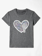 Sequin Heart Round Neck Short Sleeve T-Shirt Trendsi