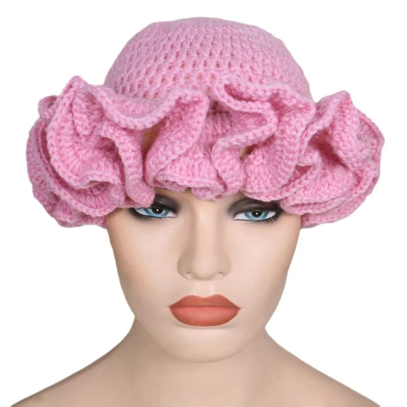 Ruffled Handmade Knit Bucket Hat