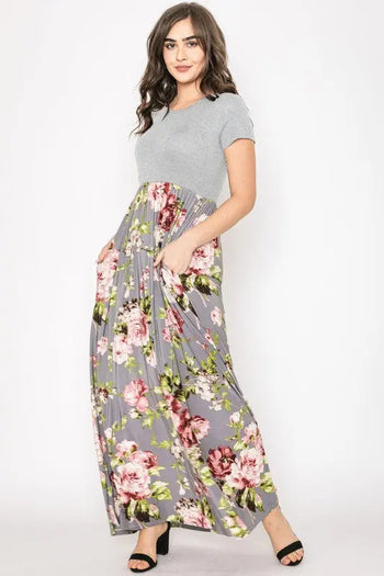 Short Sleeve Floral Maxi Dress EG fashion