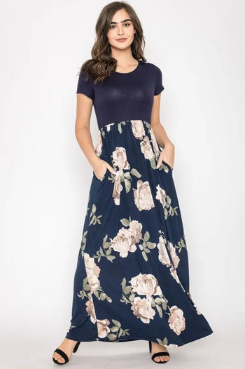 Short Sleeve Floral Maxi Dress EG fashion