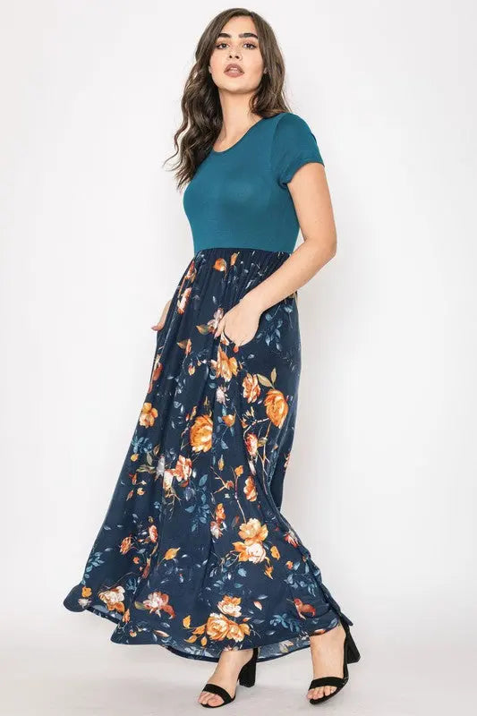 Short Sleeve Floral Maxi Dress EG fashion