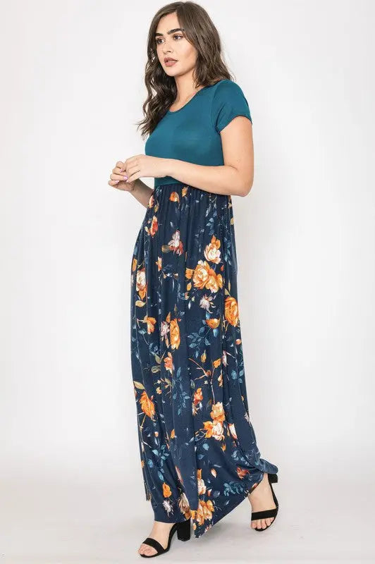 Short Sleeve Floral Maxi Dress EG fashion