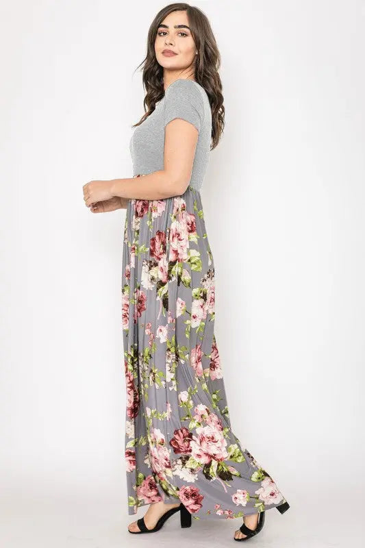 Short Sleeve Floral Maxi Dress EG fashion