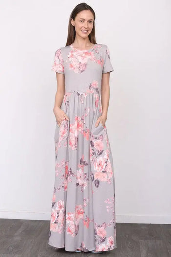 Short Sleeve Floral Maxi Dress EG fashion