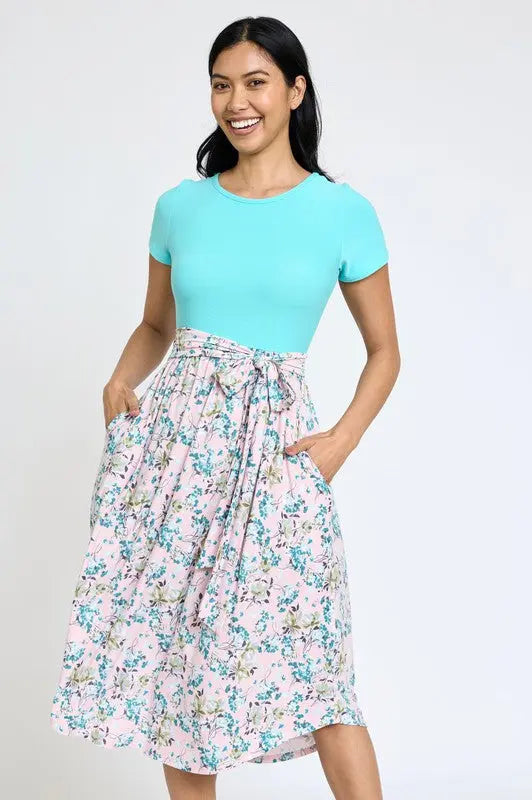 Short Sleeve Floral Midi Dress EG fashion