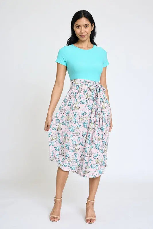 Short Sleeve Floral Midi Dress EG fashion