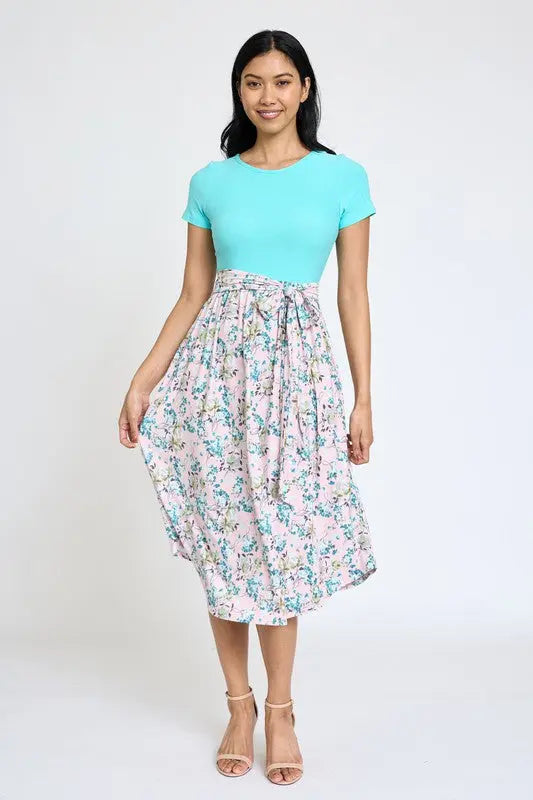 Short Sleeve Floral Midi Dress EG fashion