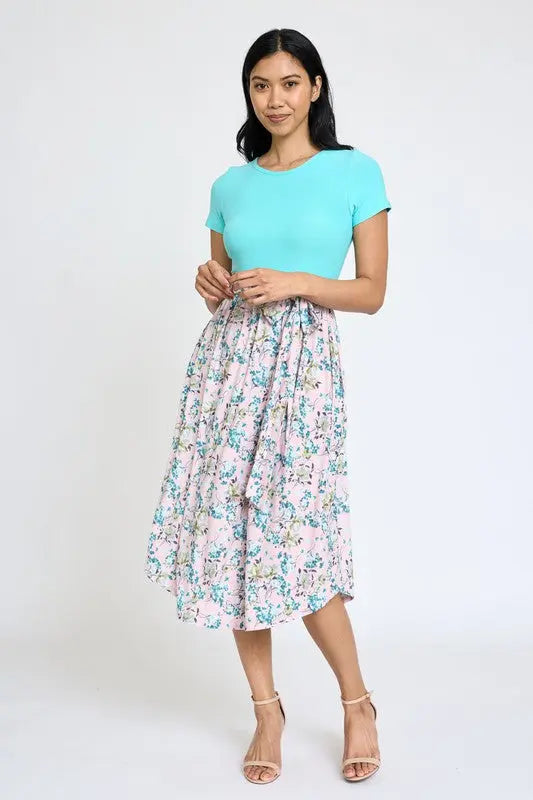 Short Sleeve Floral Midi Dress EG fashion