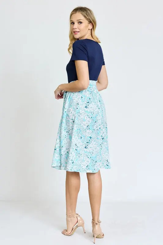 Short Sleeve Floral Sash Midi Dress EG fashion