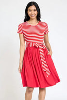 Short Sleeve Stripe Sash Dress EG fashion