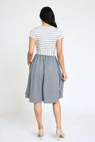 Short Sleeve Stripe Sash Dress EG fashion