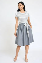 Short Sleeve Stripe Sash Dress EG fashion