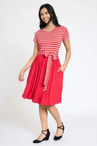 Short Sleeve Stripe Sash Dress EG fashion