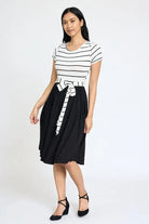 Short Sleeve Stripe Sash Dress EG fashion